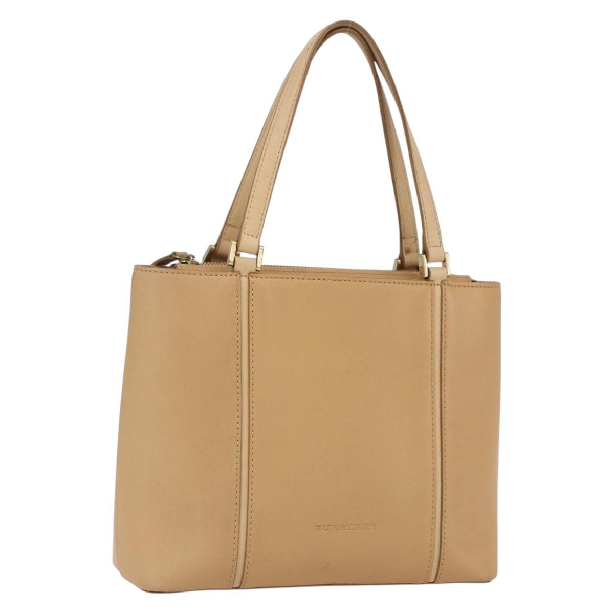 Burberry BURBERRY Hand Bag Leather Beige Gold Authentic 165049