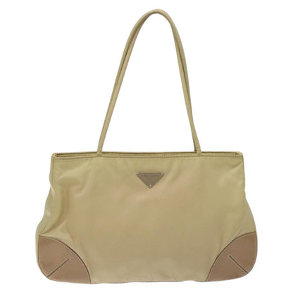 Prada PRADA Tote Bag Nylon Leather Beige Silver Authentic 129939