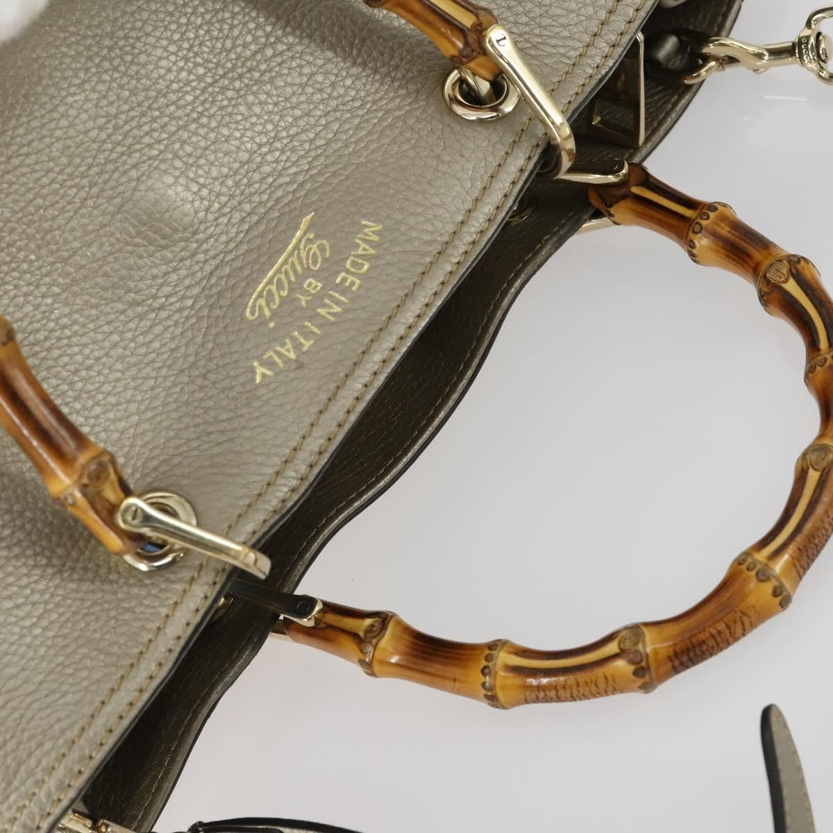 Gucci GUCCI Bamboo Hand Bag Leather 2way Beige Gold 323660 Authentic ka1163