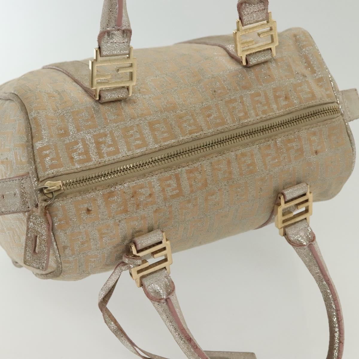 Fendi FENDI Zucchino Canvas Hand Bag Silver Gold Authentic 139411