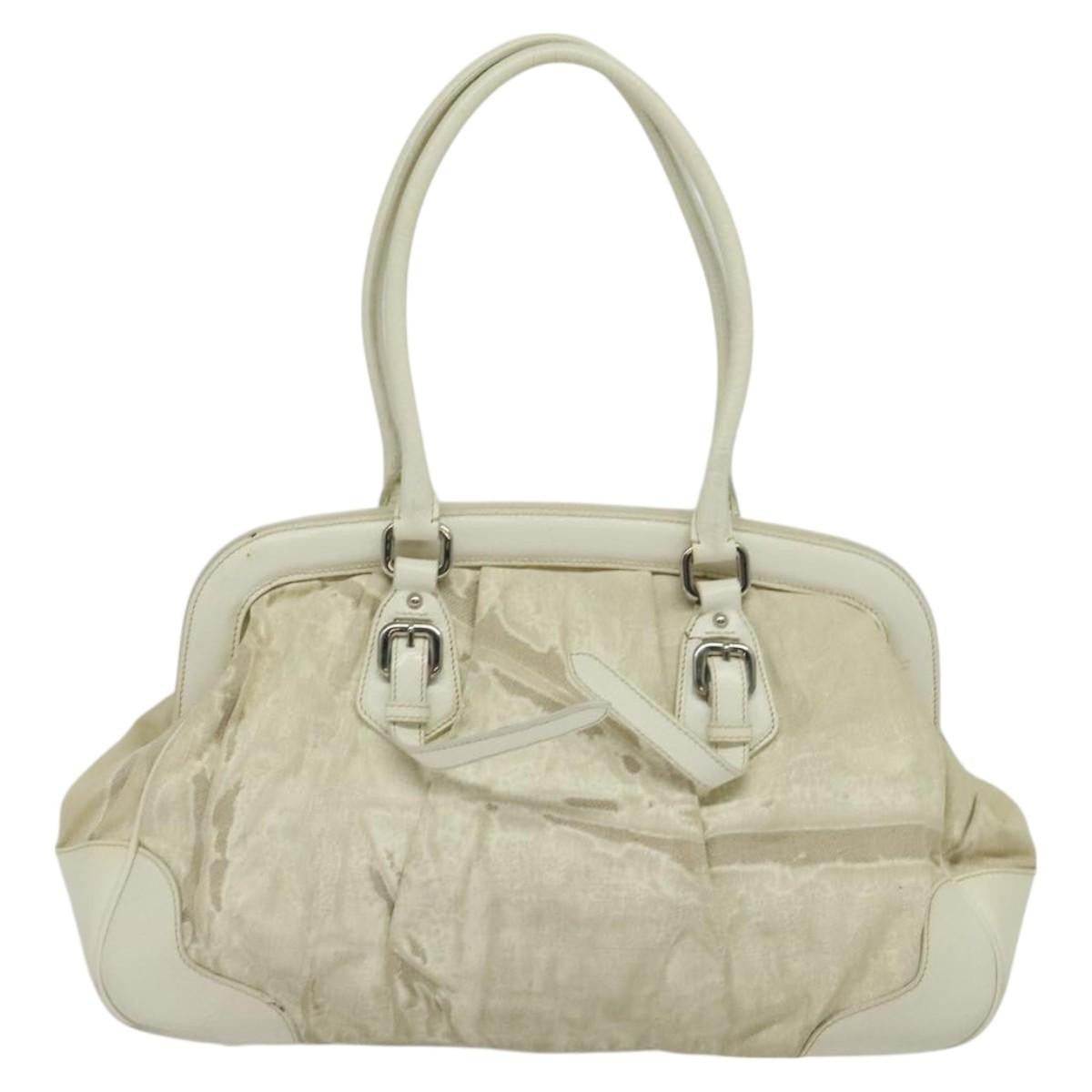 Prada PRADA Shoulder Bag Canvas Silver White Authentic fm4672