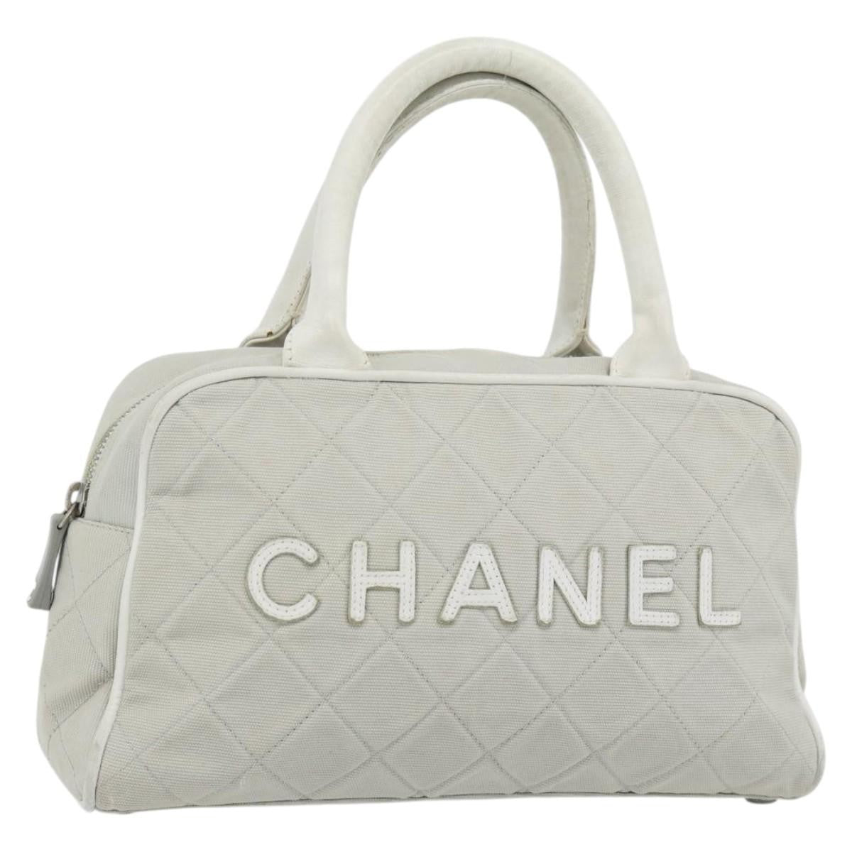 Chanel CHANEL Hand Bag Canvas Leather Gray Silver CC Authentic ka4399A
