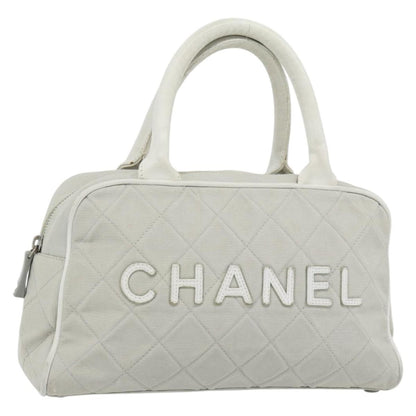 Chanel CHANEL Hand Bag Canvas Leather Gray Silver CC Authentic ka4399A