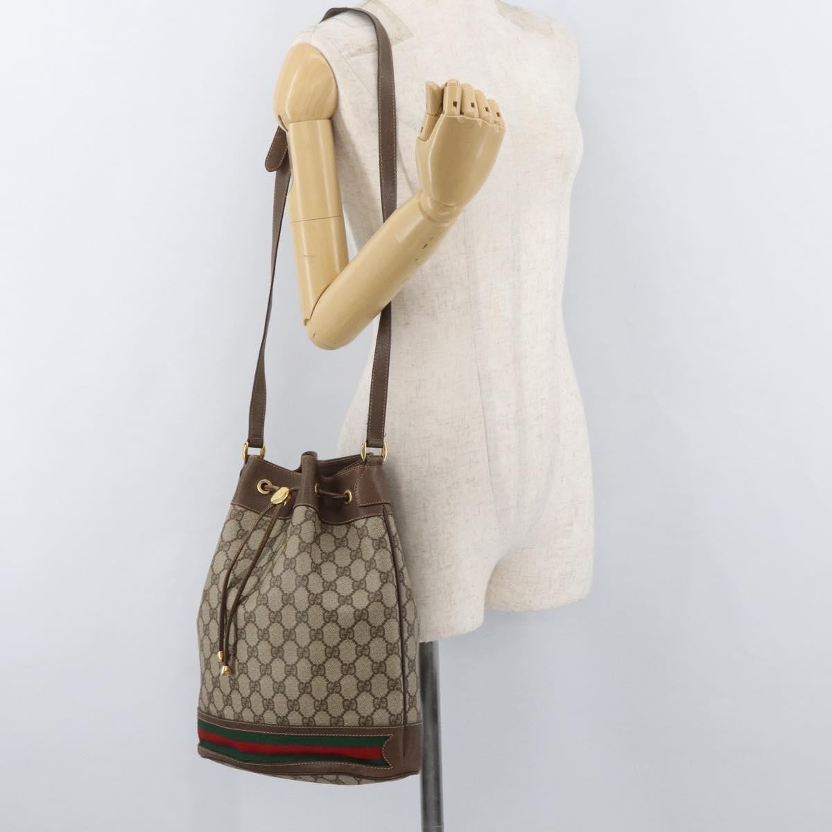 Gucci GUCCI GG Supreme Web Sherry Line Bag PVC Beige Gold 41 02 085 Authentic BA12841