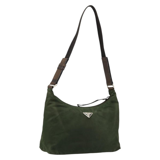 Prada PRADA Shoulder Bag Nylon Khaki Silver Authentic bs34740