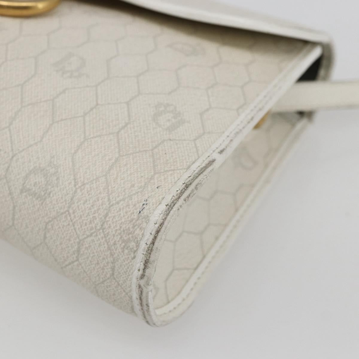 Dior Christian Dior Honeycomb Canvas Shoulder Bag PVC White Gold Authentic 170899