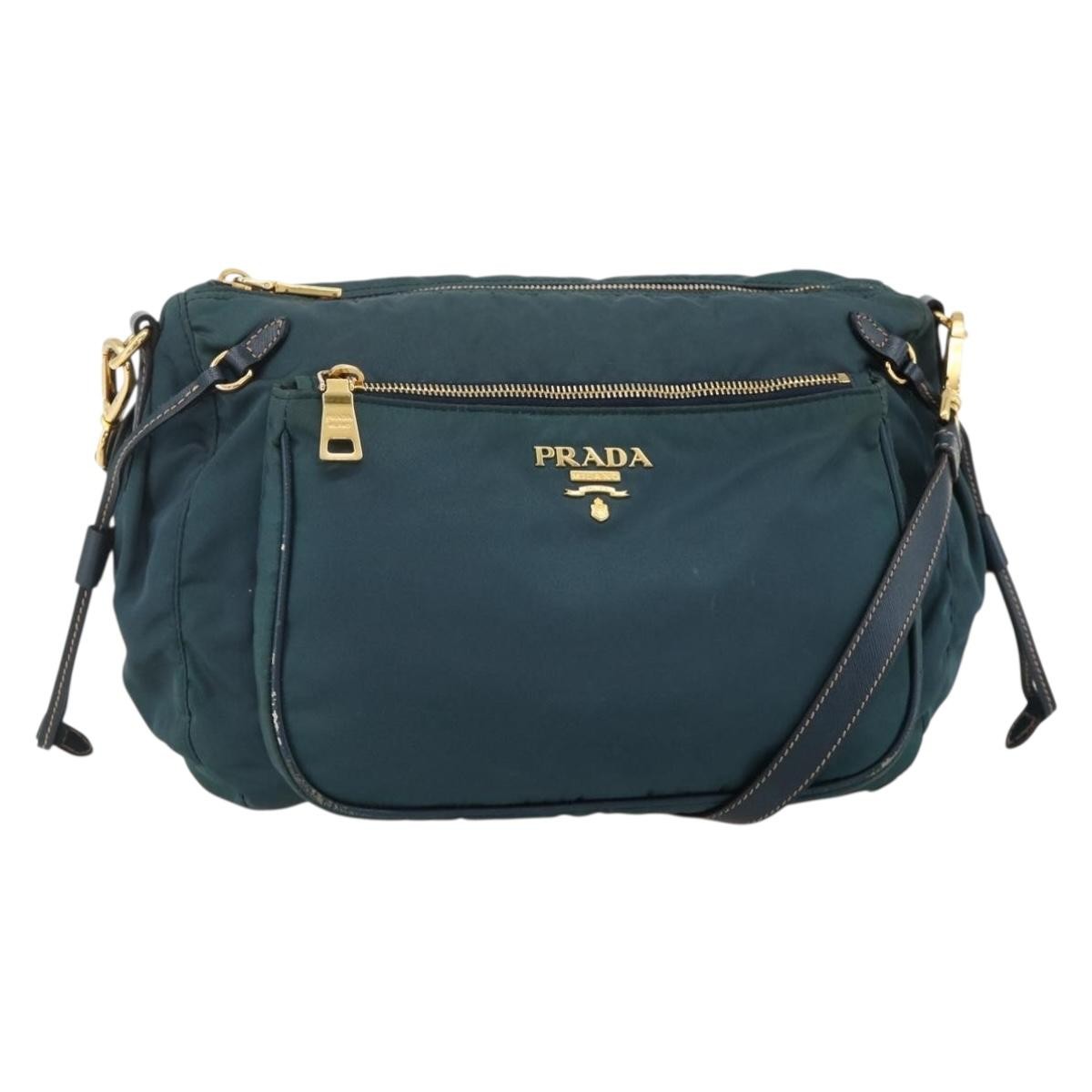 Prada PRADA Shoulder Bag Nylon Green Gold Authentic YKZ1088