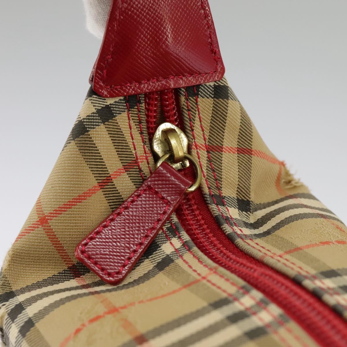 Burberry BURBERRY Nova Check Shoulder Bag Canvas Leather Beige Gold Red Authentic 98900