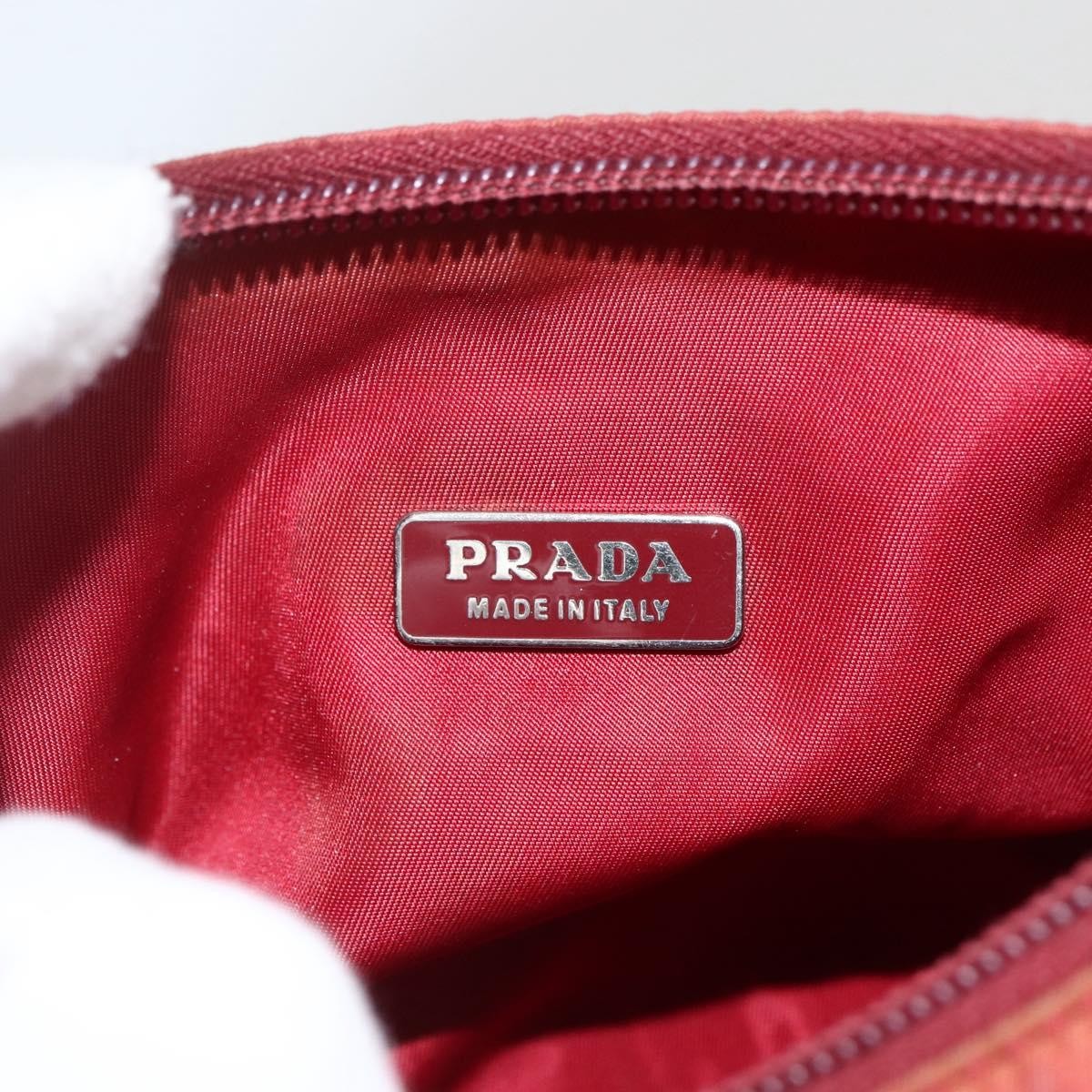 Prada PRADA Hand Bag Nylon Red Silver Authentic LNZ991