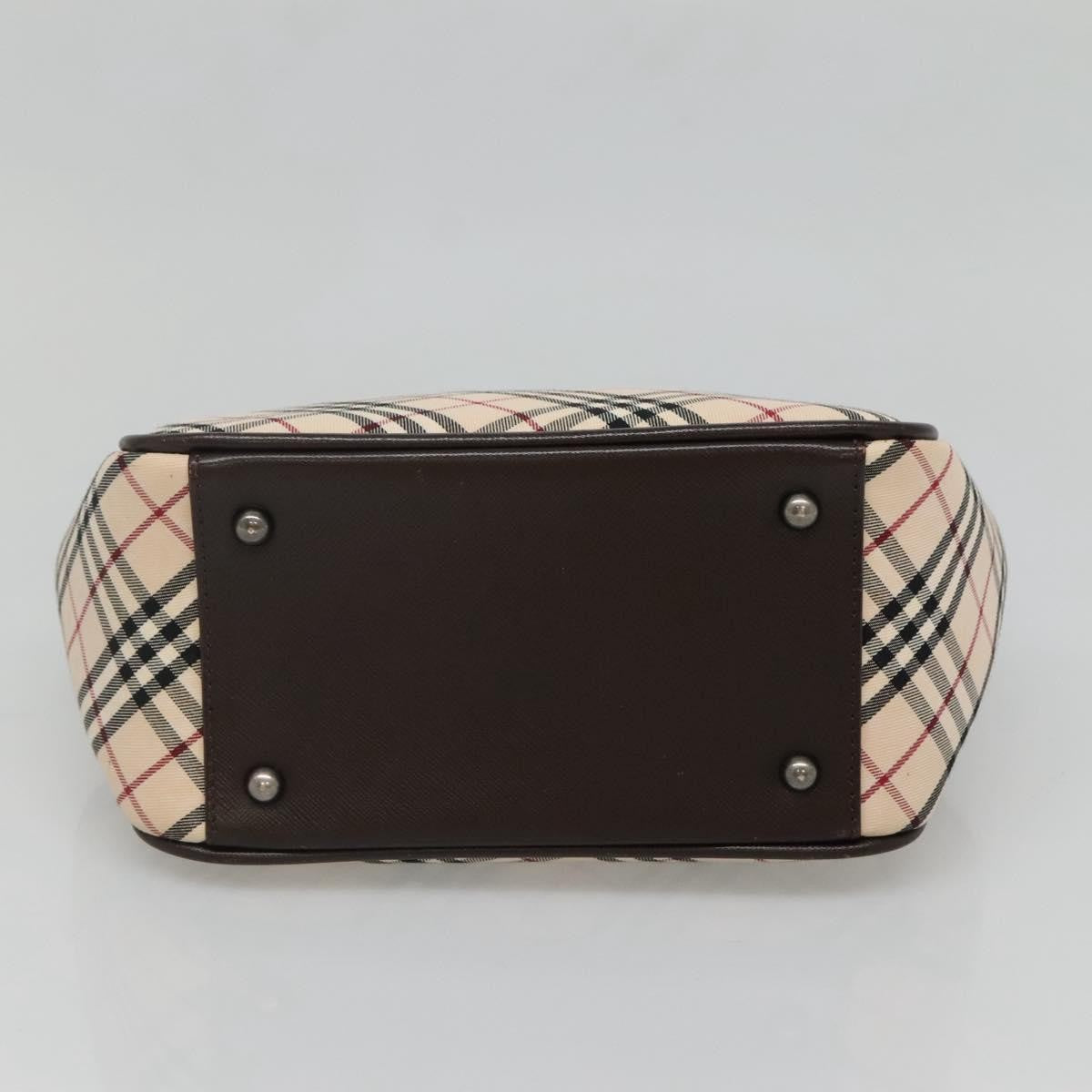 Burberry BURBERRY Nova Check Hand Bag Canvas Beige Silver Authentic ep9645
