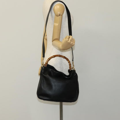 Gucci GUCCI Bamboo Hand Bag Leather 2way Black 001 1638 Authentic 114458