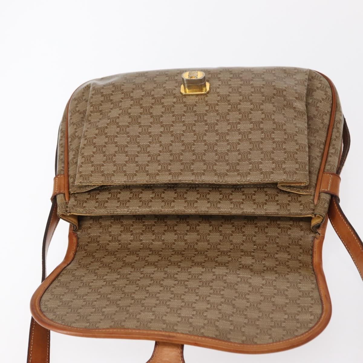 Celine CELINE Macadam Canvas Shoulder Bag PVC Beige Gold Authentic ka119
