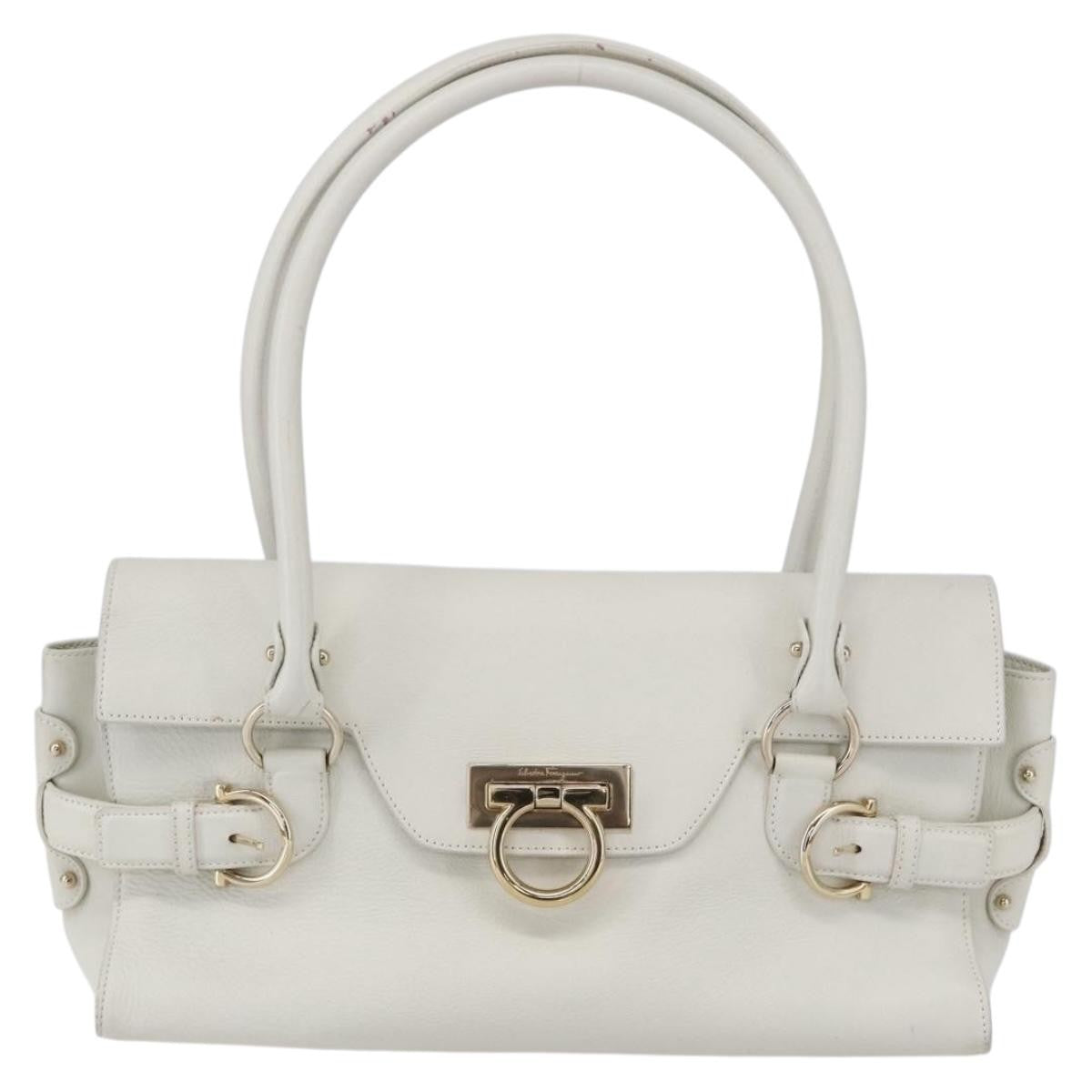 Salvatore Ferragamo Salvatore Ferragamo Gancini Shoulder Bag Leather White Gold Authentic 154689