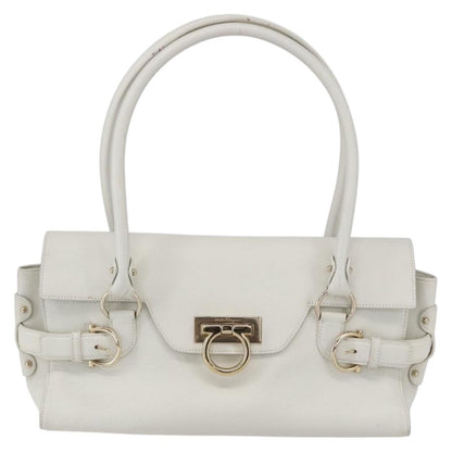 Salvatore Ferragamo Salvatore Ferragamo Gancini Shoulder Bag Leather White Gold Authentic 154689