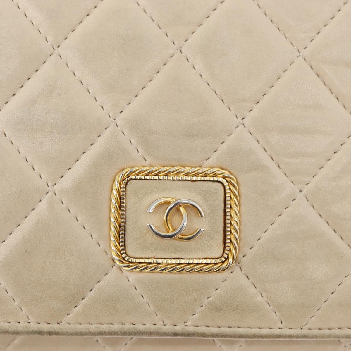 Chanel CHANEL Matelasse Chain Shoulder Bag Lamb Skin Beige Gold CC Authentic BA10672