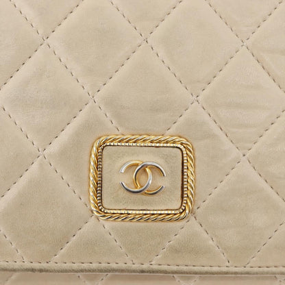 Chanel CHANEL Matelasse Chain Shoulder Bag Lamb Skin Beige Gold CC Authentic BA10672
