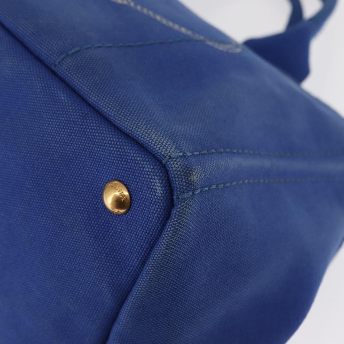 Prada PRADA Canapa MM Hand Bag Canvas Blue Gold Authentic 162140
