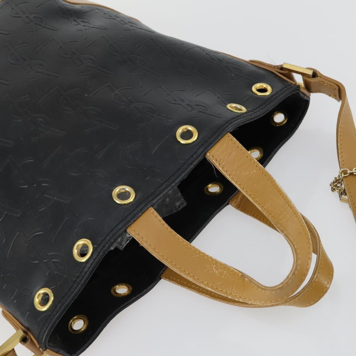 Saint Laurent SAINT LAURENT Hand Bag Leather PVC 2way Black Brown gold Authentic bs31752
