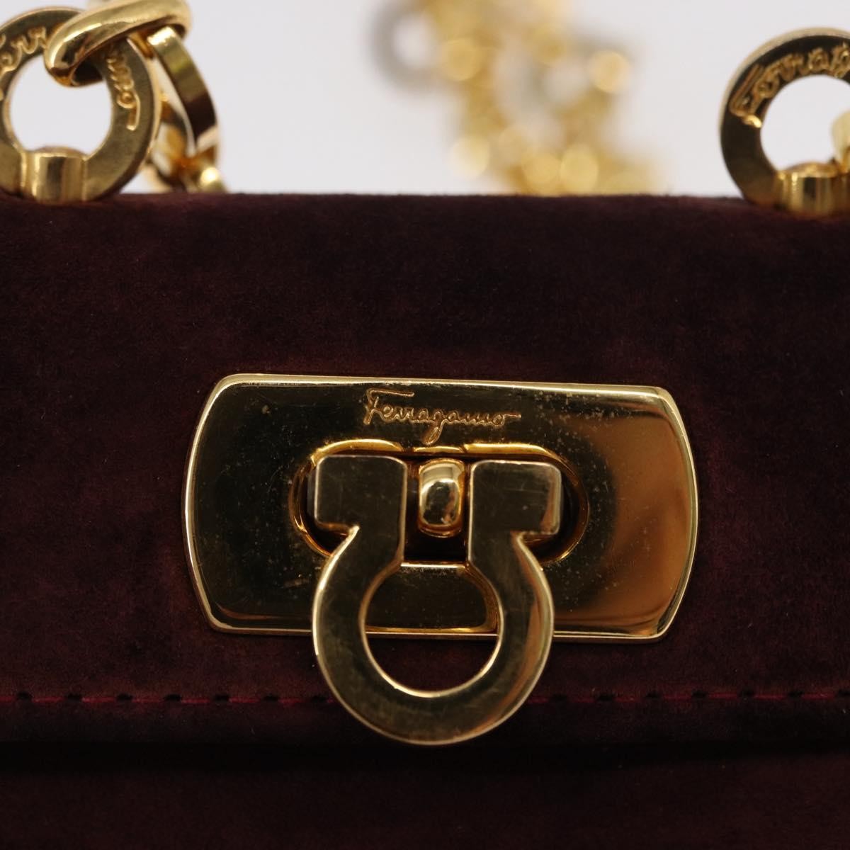 Salvatore Ferragamo Salvatore Ferragamo Chain Gancini Shoulder Bag Suede Purple Gold Authentic 152790