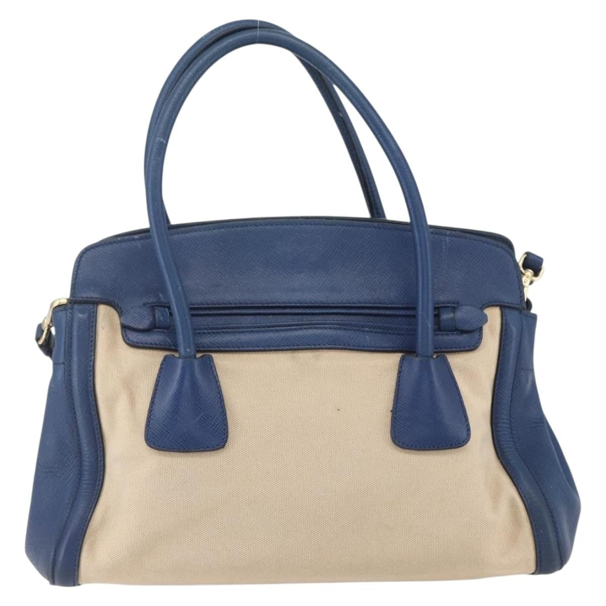 Prada PRADA Hand Bag Canvas 2way Beige Blue Authentic ka891