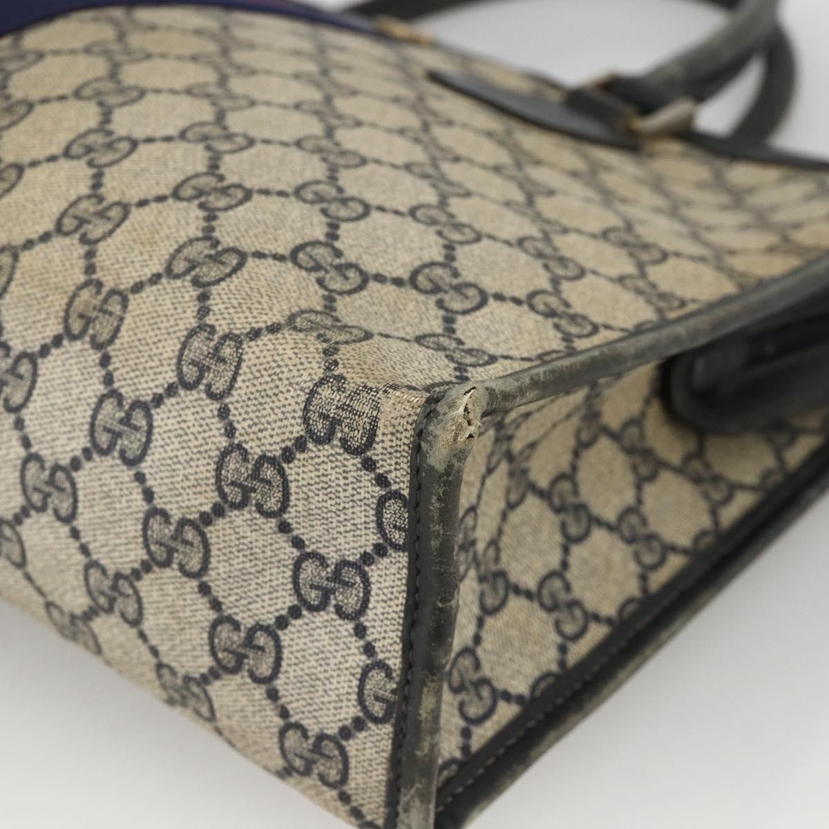 Gucci GUCCI GG Supreme Sherry Line Hand Bag PVC Navy Gold 010 378 Authentic BAZ548