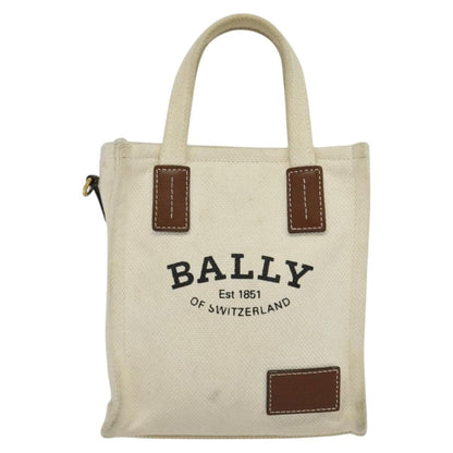 BALLY BALLY Crystalia XS Hand Bag Canvas 2way White Gold Authentic mr1384