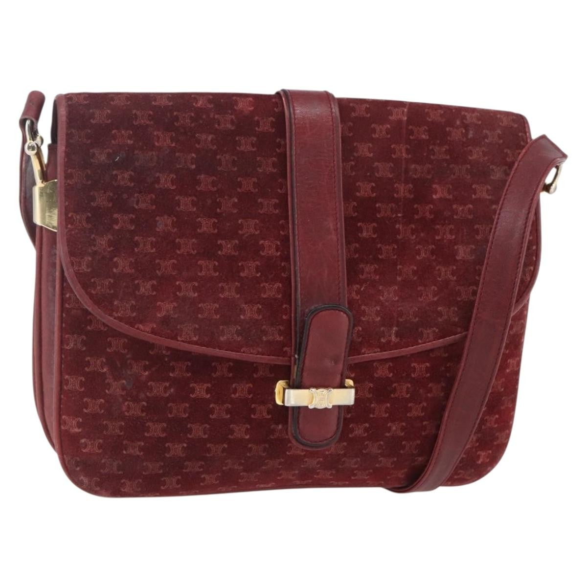 Celine CELINE Macadam Canvas Shoulder Bag Suede Bordeaux Gold Authentic BA7684