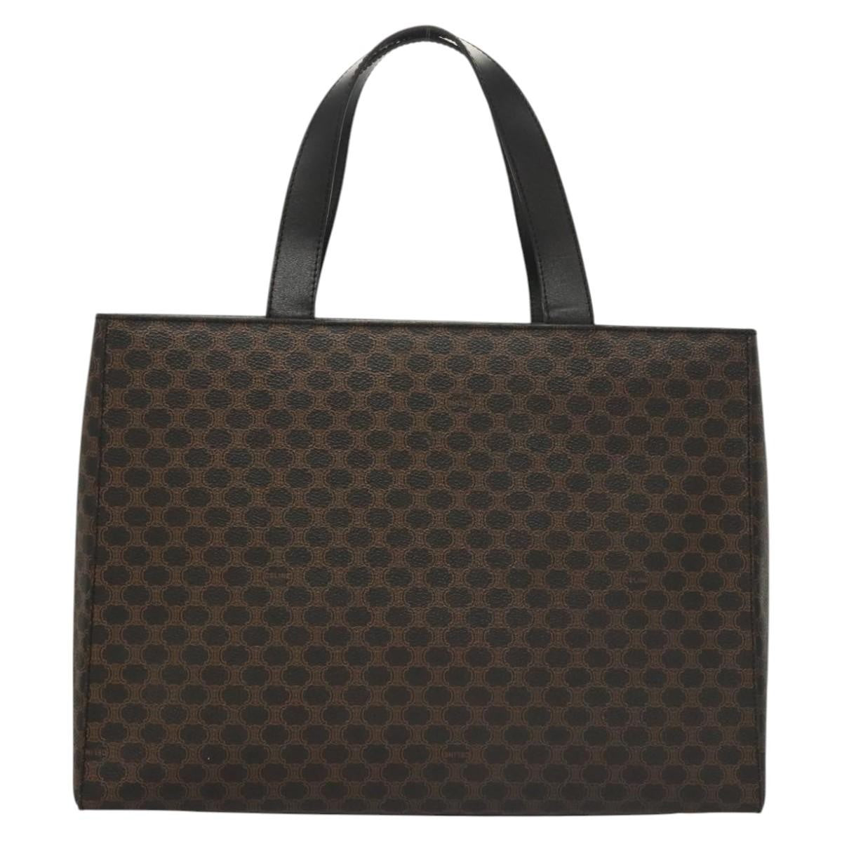 Celine CELINE Macadam Canvas Hand Bag PVC Leather 2way Black Gold Authentic 120130