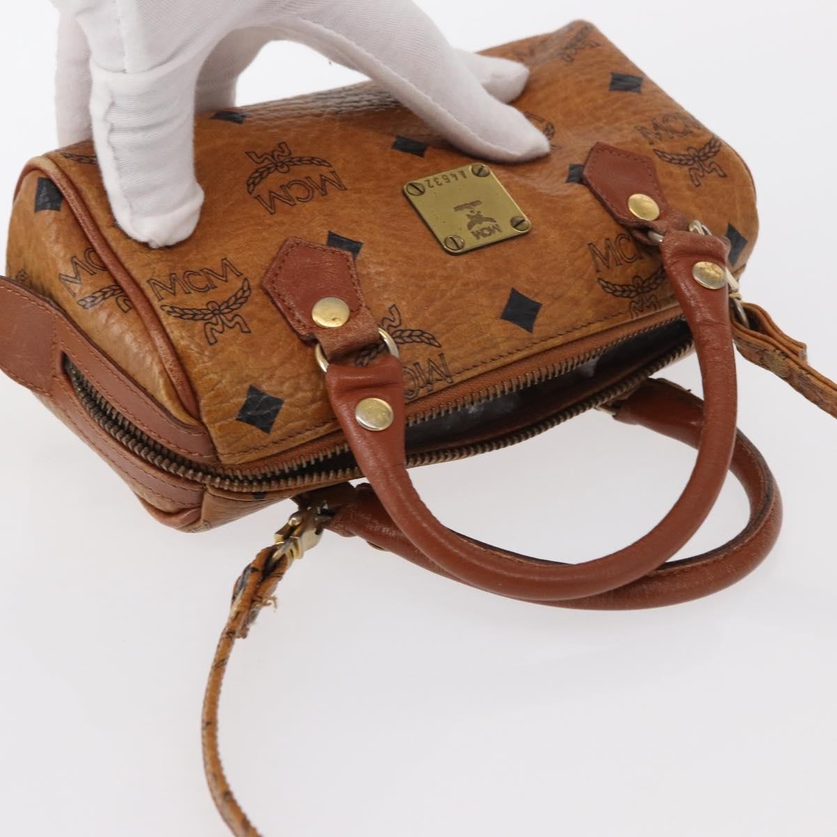 MCM MCM Vicetos Logogram Hand Bag PVC 2way Brown Gold Authentic 152390