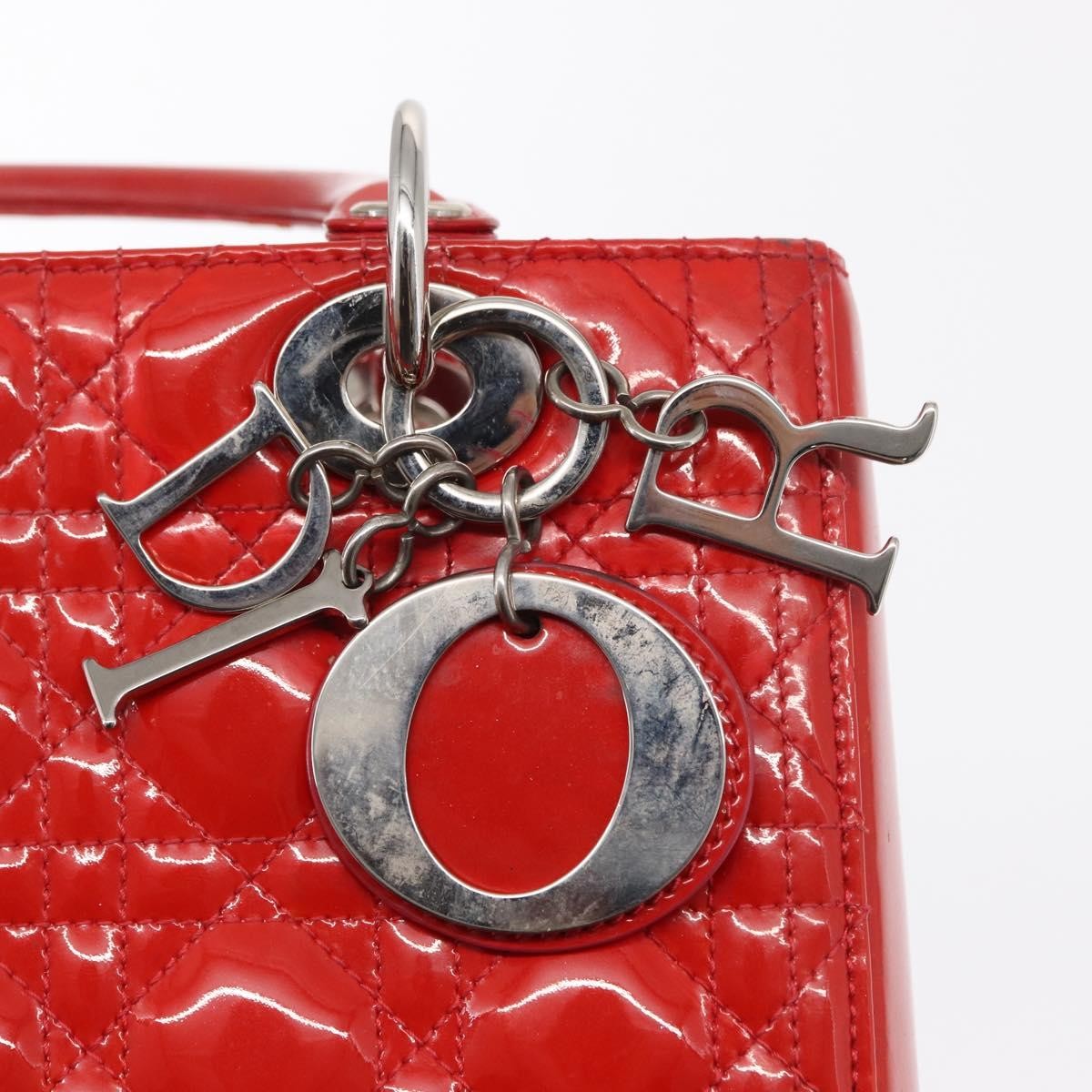 Dior Christian Dior Canage Hand Bag Patent leather Red Silver Authentic 162851
