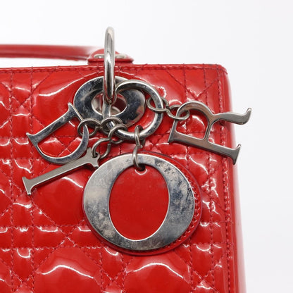 Dior Christian Dior Canage Hand Bag Patent leather Red Silver Authentic 162851