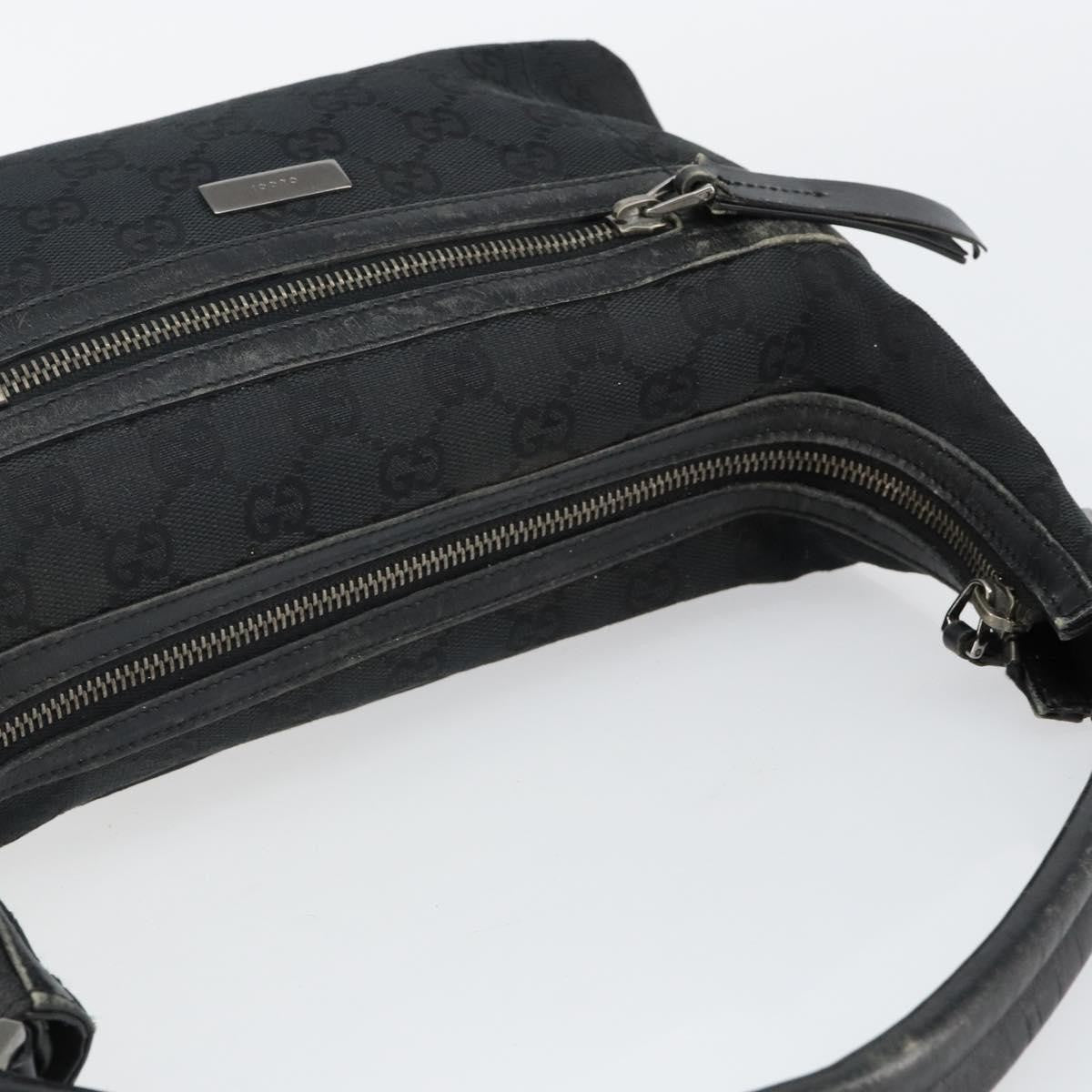 Gucci GUCCI GG Canvas Shoulder Bag Black Silver 001 4302 Authentic 144270