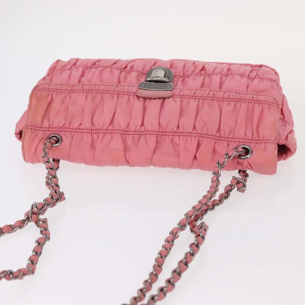Prada PRADA Gathered Chain Shoulder Bag Nylon Pink Silver Authentic 161419