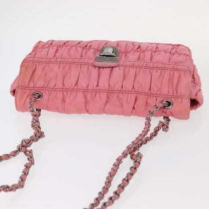 Prada PRADA Gathered Chain Shoulder Bag Nylon Pink Silver Authentic 161419