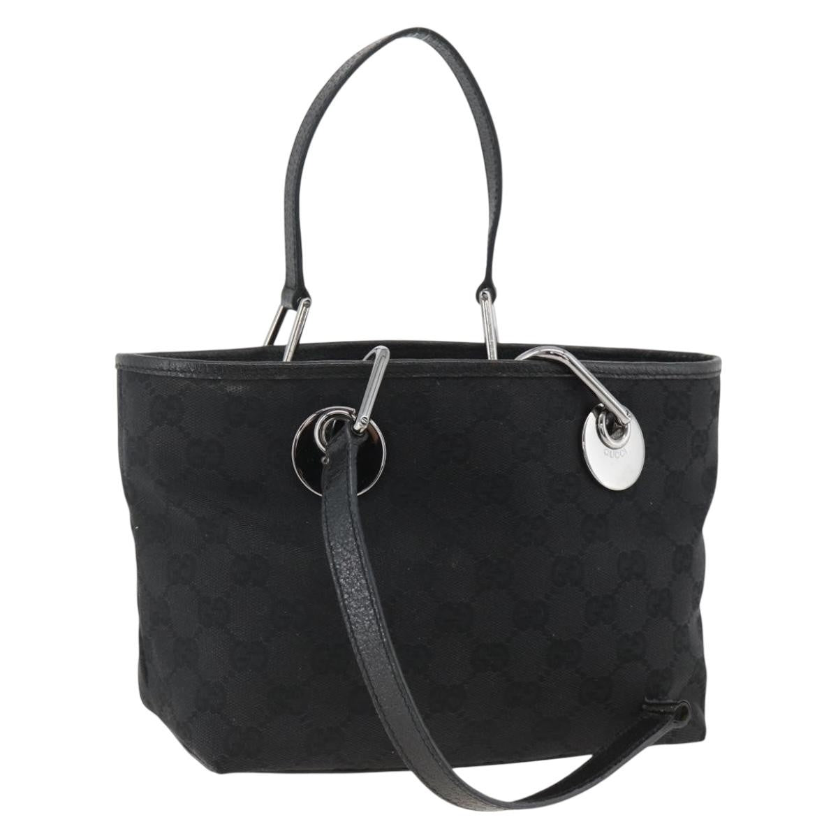 Gucci GUCCI GG Canvas Hand Bag Black Silver 120844 Authentic BA11644