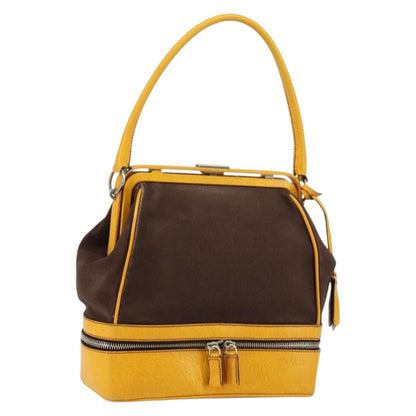 Prada PRADA Hand Bag Canvas Yellow Brown Authentic 154533