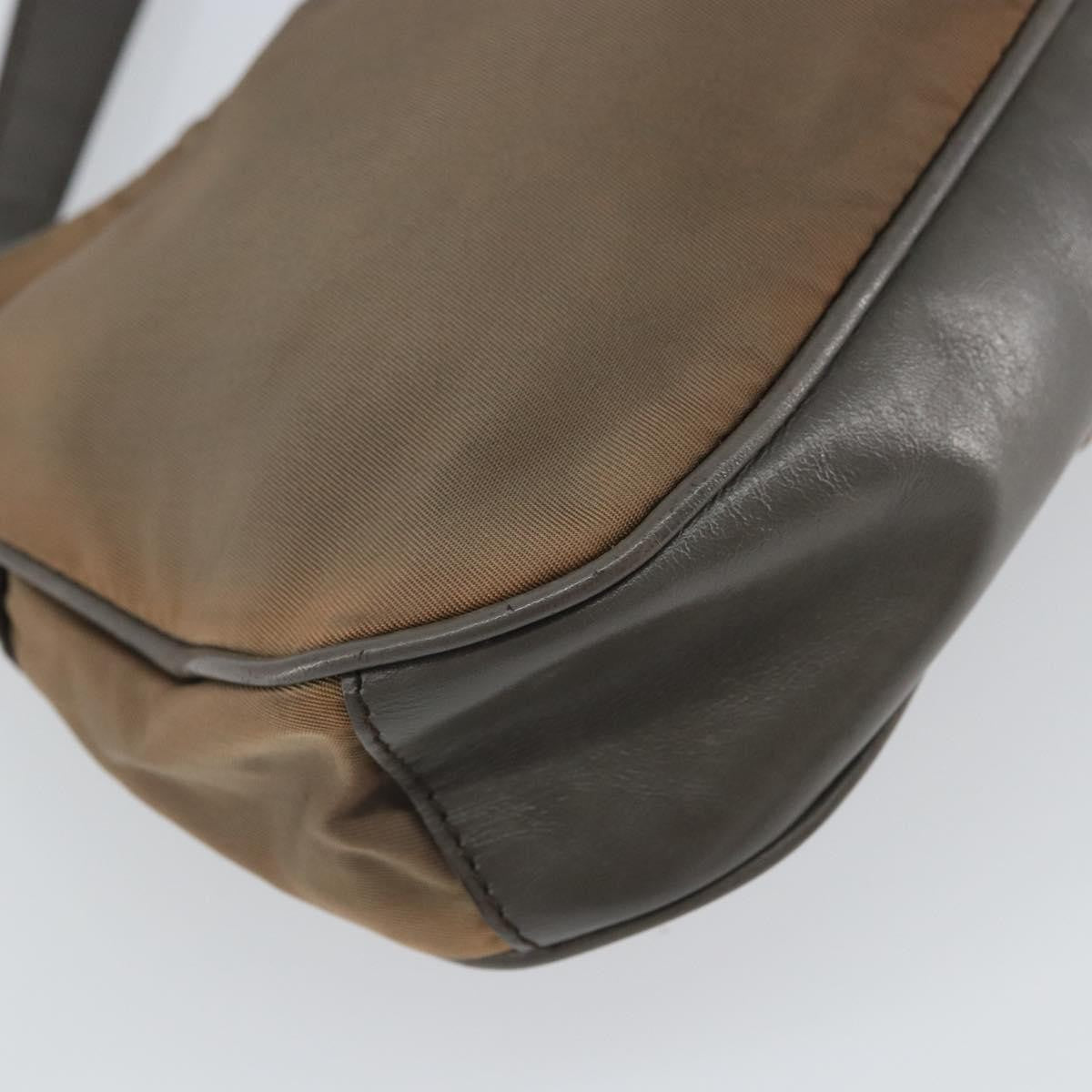 Prada PRADA Hand Bag Nylon Leather Gold Brown Authentic mr1761