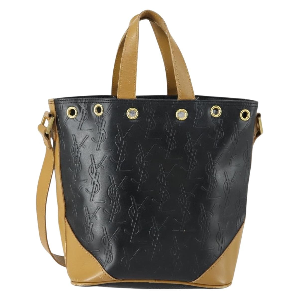 Saint Laurent SAINT LAURENT Hand Bag Leather PVC 2way Black Brown gold Authentic bs31752