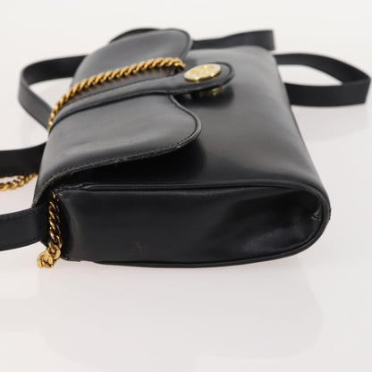 Celine CELINE Chain Shoulder Bag Leather Black Gold Authentic BAZ281