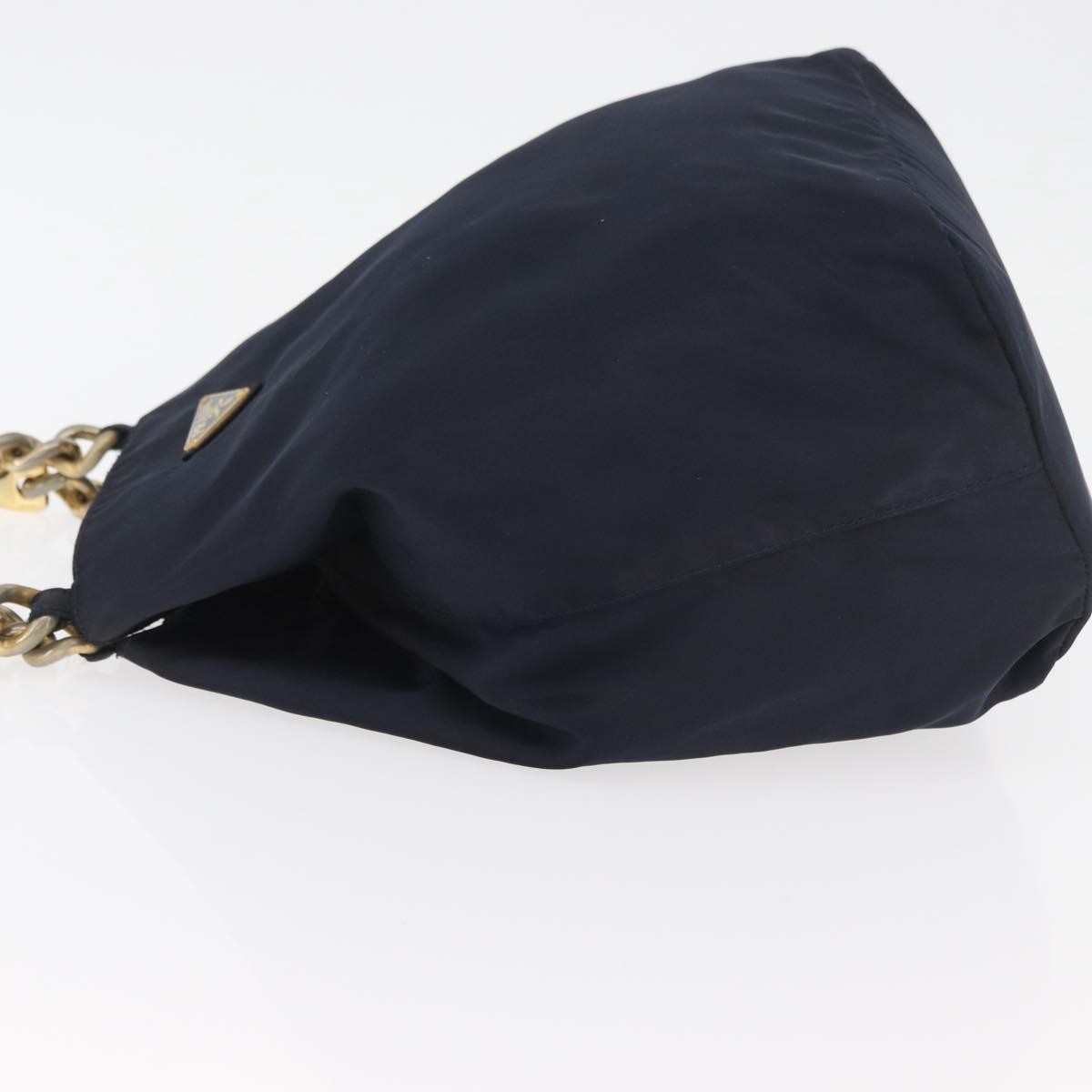 Prada PRADA Metal Handle Hand Bag Nylon Navy Gold Authentic 178739