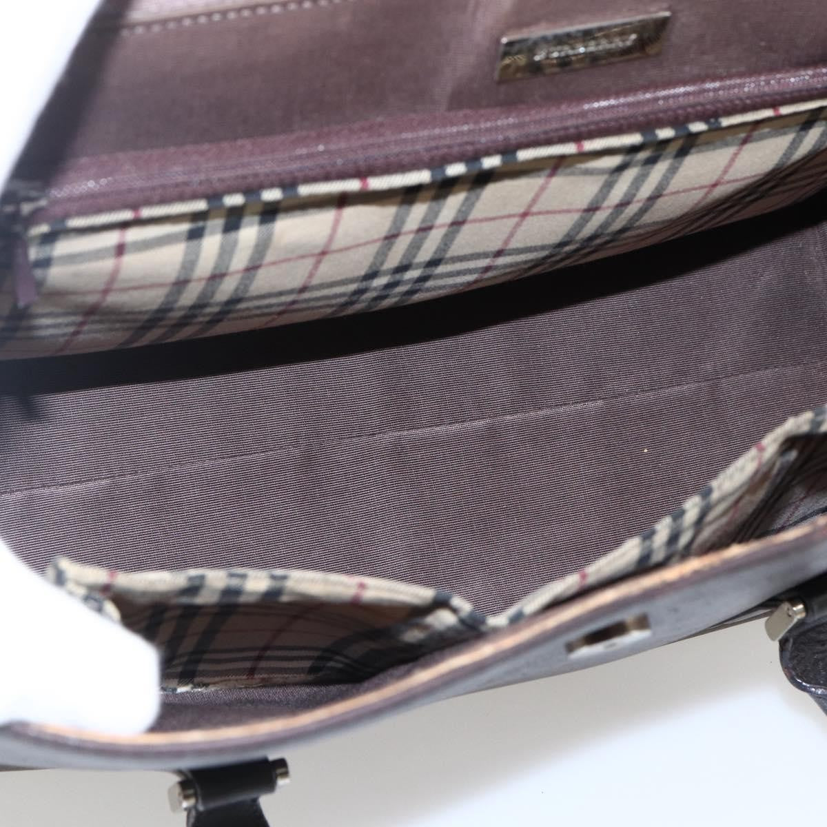 Burberry BURBERRY Hand Bag Leather Brown Silver Authentic BA10747