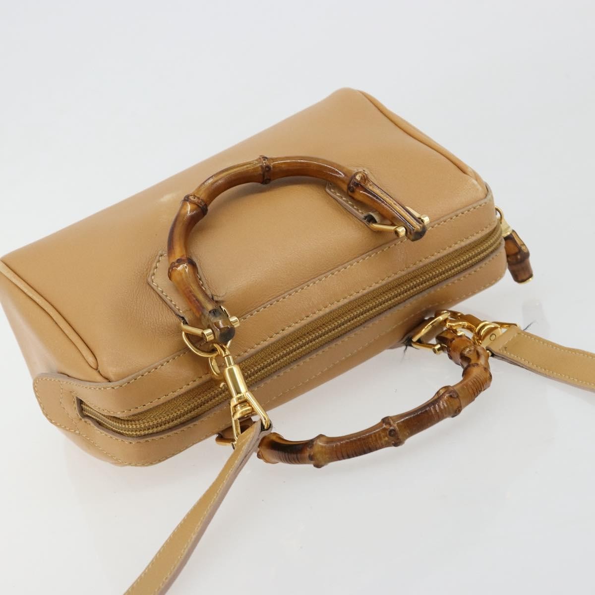 Gucci GUCCI Bamboo Hand Bag Leather 2way Beige Gold Authentic 181116