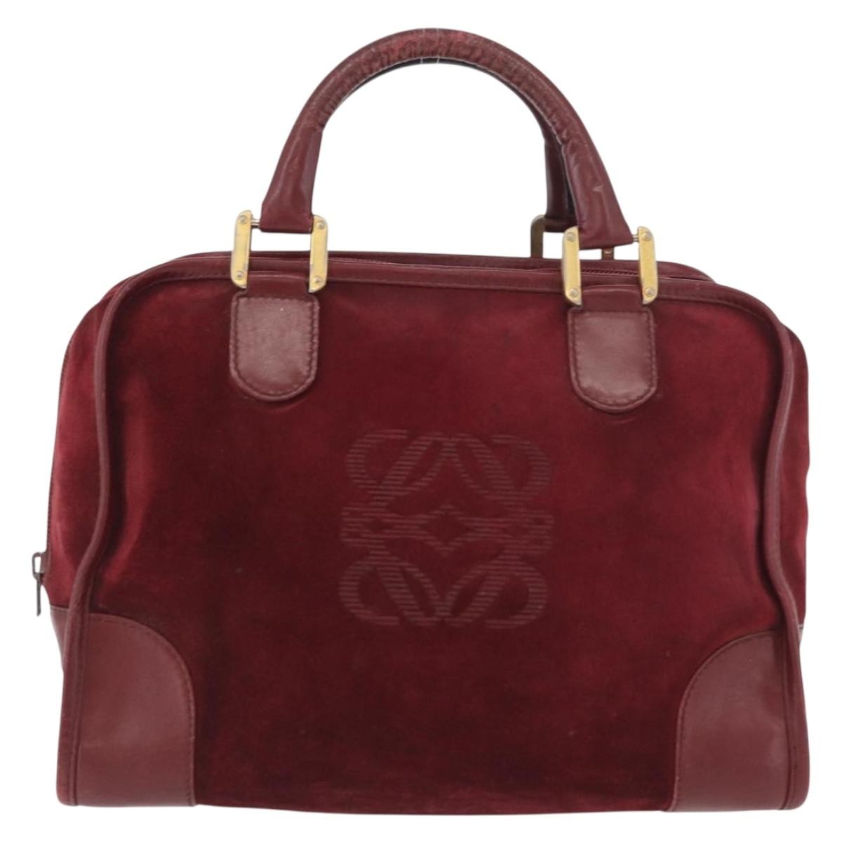 Loewe LOEWE Anagram Hand Bag Suede Leather Bordeaux Gold Authentic bs34369