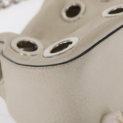 Prada PRADA Grommet Punching Chain Hand Bag Leather Ivory Silver Authentic 165205