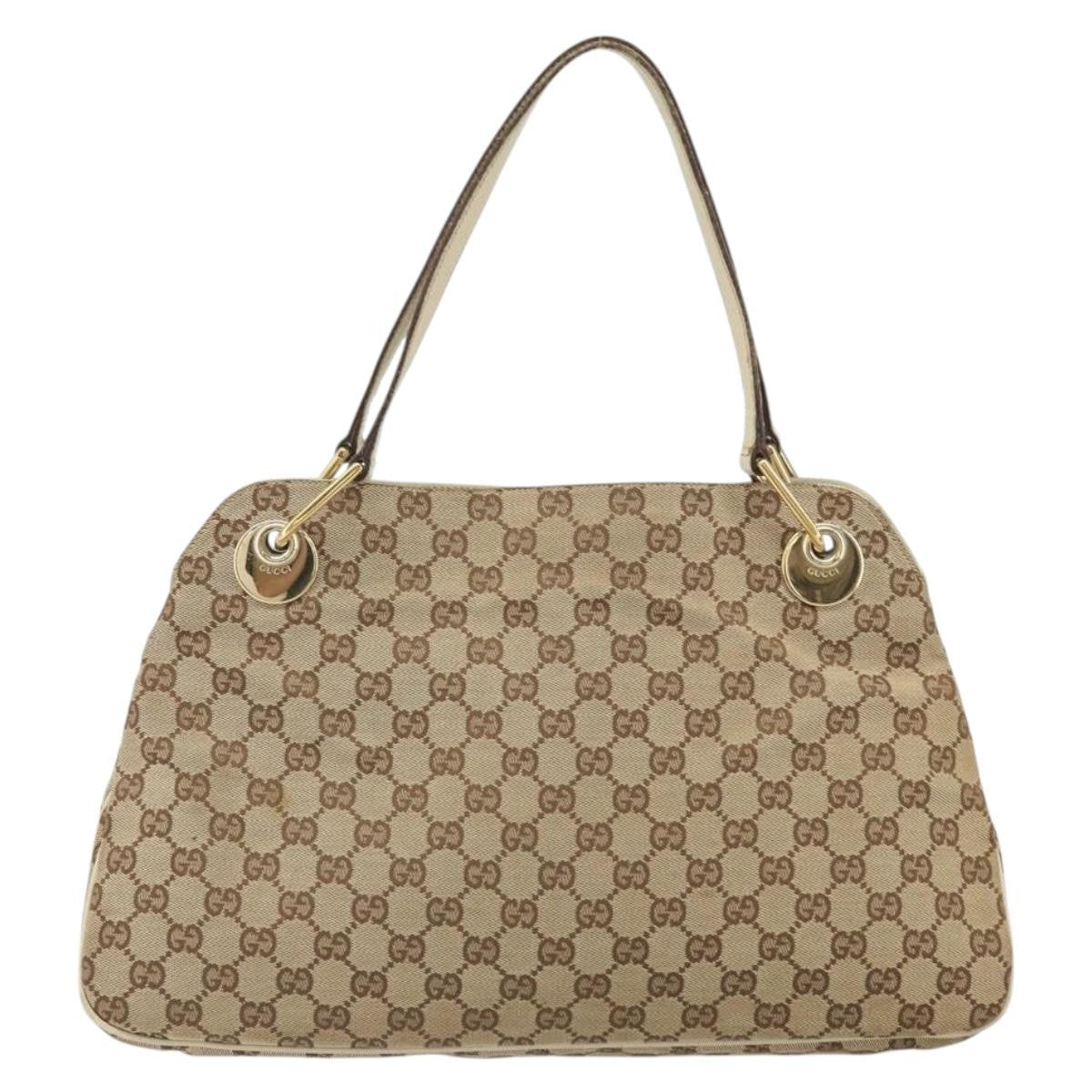 Gucci GUCCI GG Canvas Shoulder Bag Beige Gold 121023 Authentic 162950
