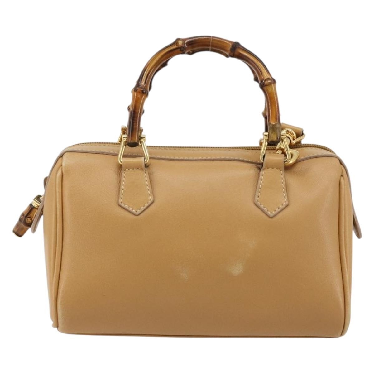 Gucci GUCCI Bamboo Hand Bag Leather 2way Beige Gold Authentic 181116