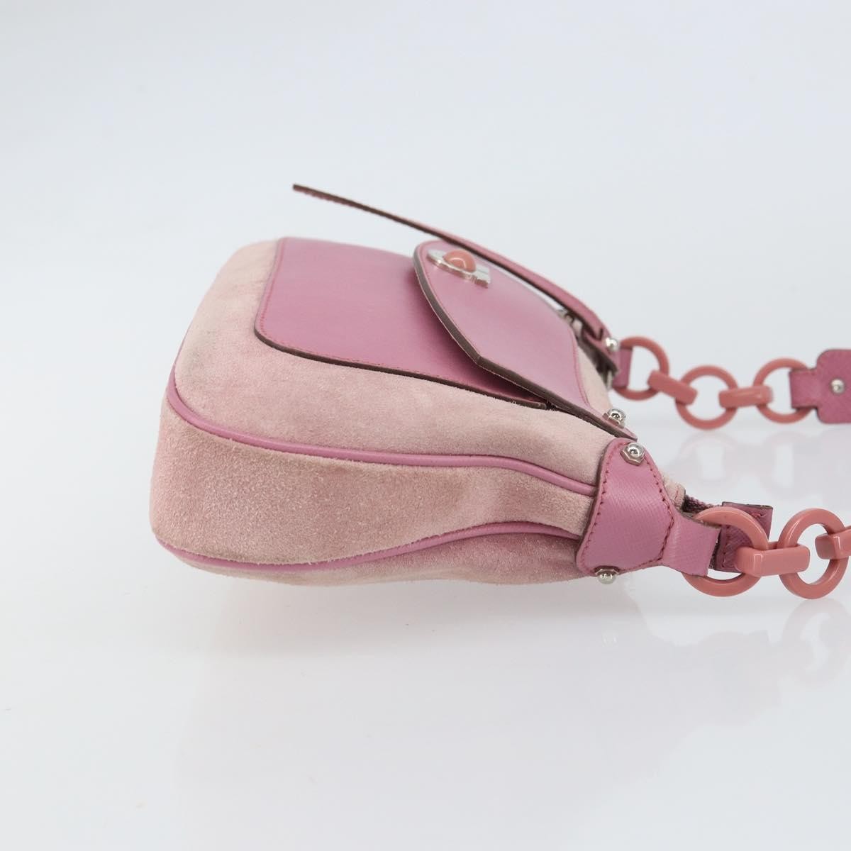 Salvatore Ferragamo Salvatore Ferragamo Gancini Shoulder Bag Suede Pink Silver Authentic 166453