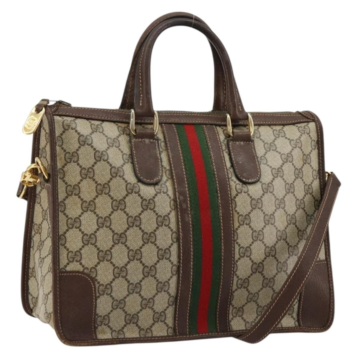 Gucci GUCCI GG Supreme Web Sherry Line Hand Bag PVC 2way Beige Gold Authentic ti3926