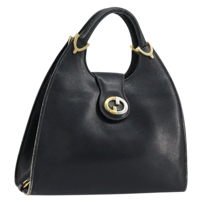 Gucci GUCCI Hand Bag Leather Navy Gold Authentic 177664