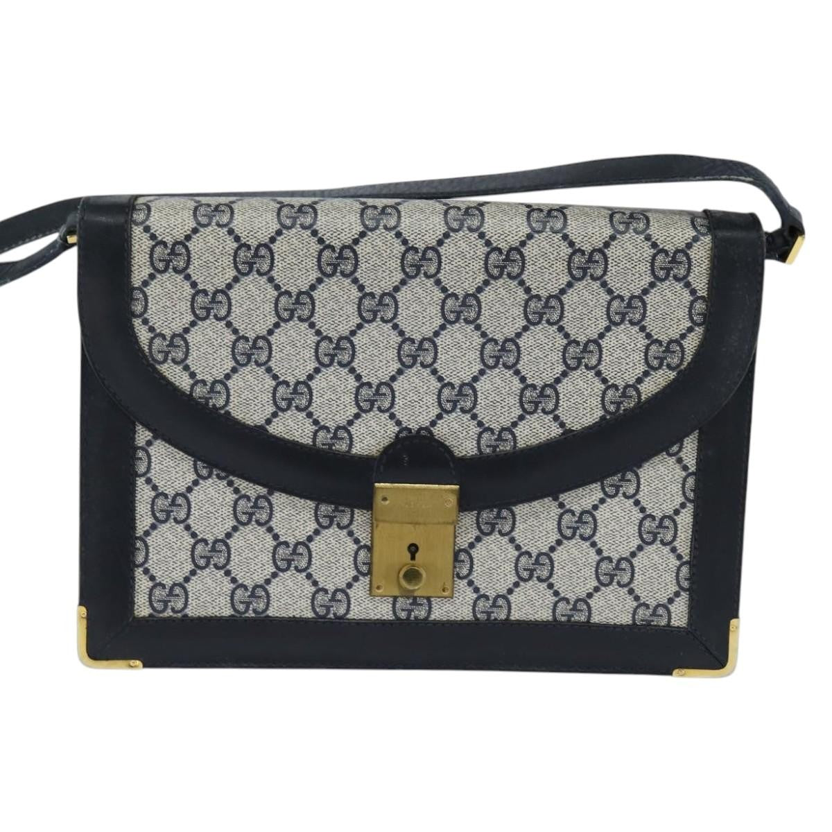 Gucci GUCCI GG Supreme Shoulder Bag PVC Navy Gold Authentic BA7379